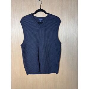 J.Crew Womens XL Navy Blue 100% Merino Wool Ribbed V-Neck Sweater Vest